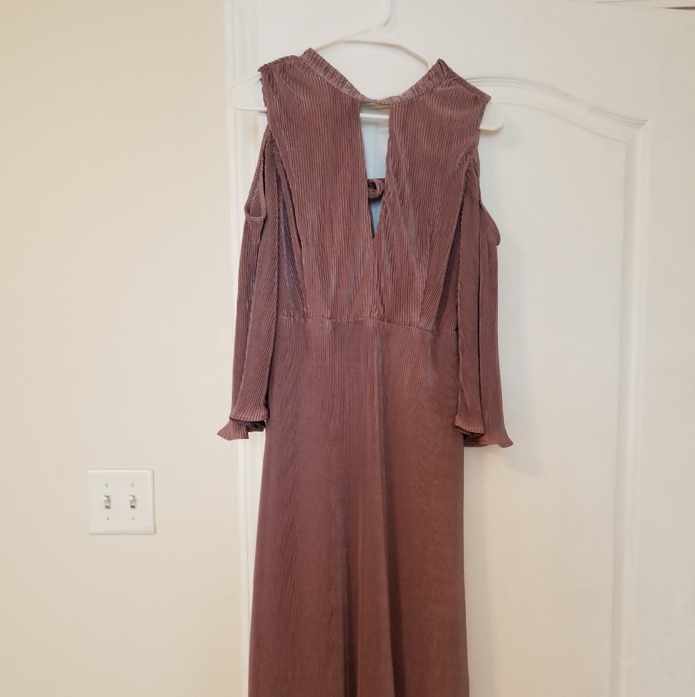 MIDI length long sleeved cold shoulder dress